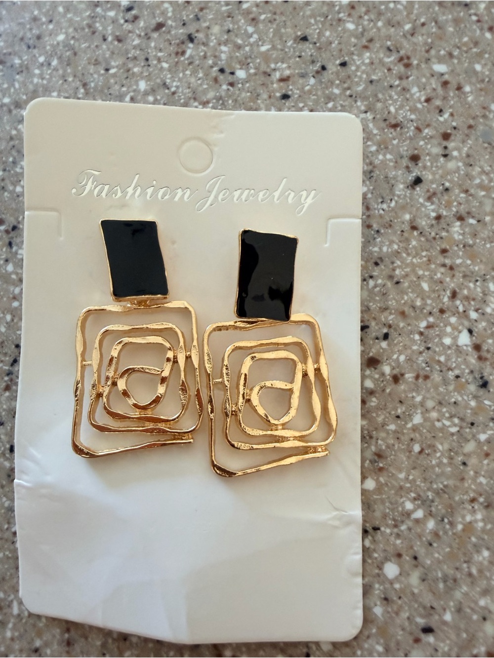 Fashion Jewelry Gold Tone Open Spiral Drop Earrings with Black Accents